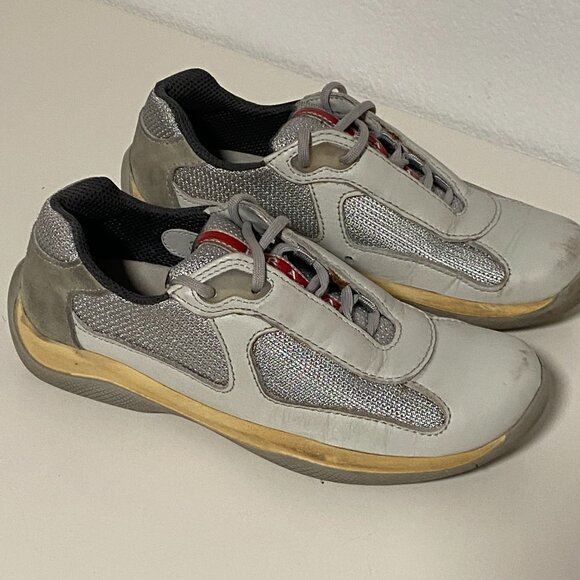 PRADA AMERICAS CUP SNEAKERS SHOES PS0906 WHITE LEATHER/ SILVER - SIZE 35.5 - Picture 4 of 8